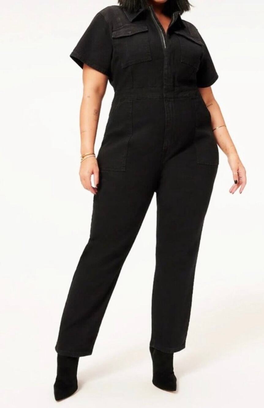 Good American Black Zip Front Utility Jumpsuit Size 5 2XL NWT